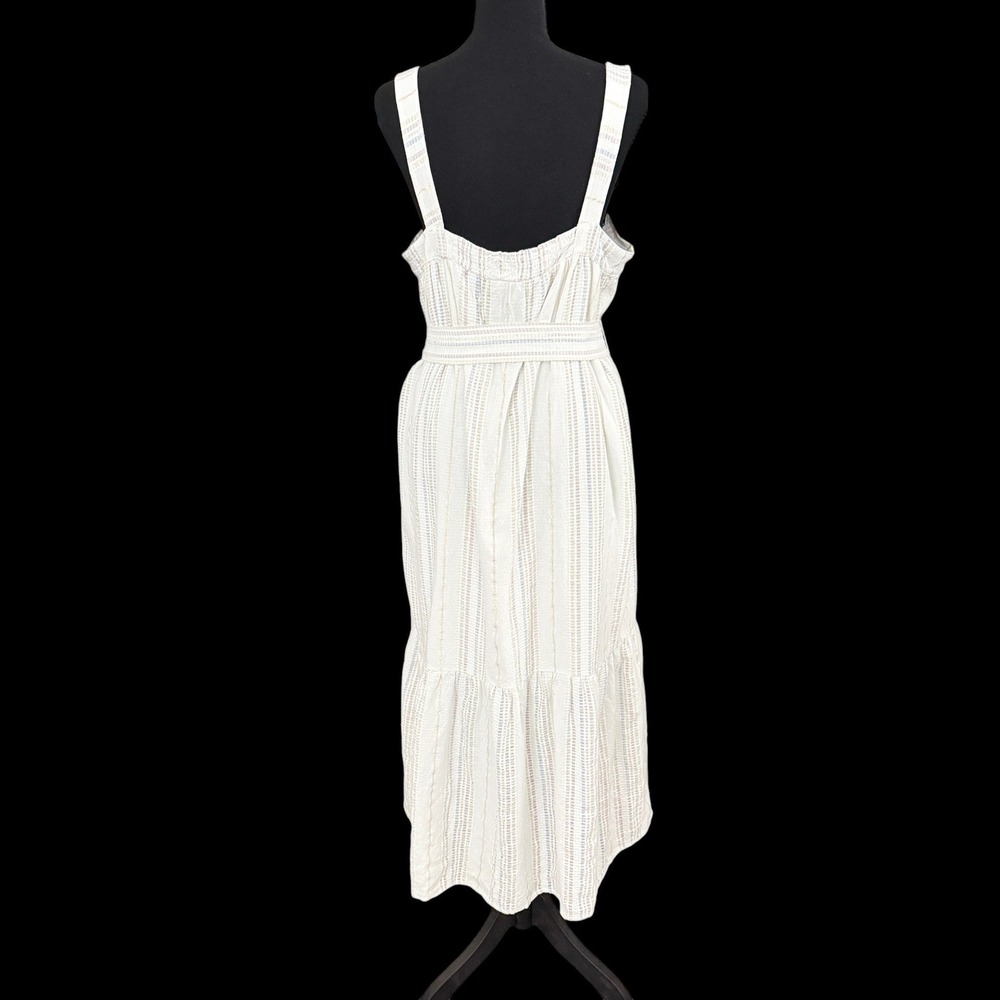 INC Tiered Belted Midi Sun Dress 12 White Striped Boho Beach Summer Soft Girl - Picture 2 of 9